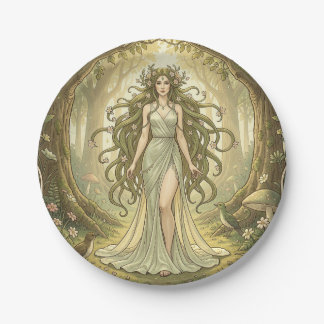 Fantasy lady in an enchanted forest paper plate