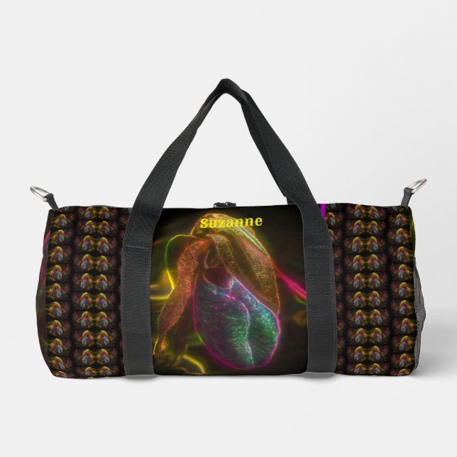 Fantasy Lady Slipper Flower Personalised Duffle Bag (Front)