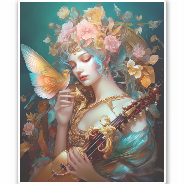 Fantasy Lady With Lute & Butterfly Bird (Front)