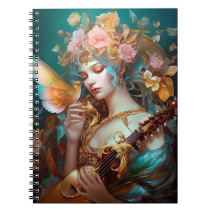 Fantasy Lady With Lute & Butterfly Bird Notebook