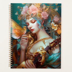 Fantasy Lady With Lute & Butterfly Bird Planner