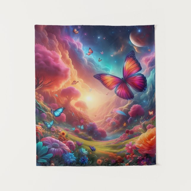 Fantasy Landscape Butterfly Wall Decor Tapestry (Front)
