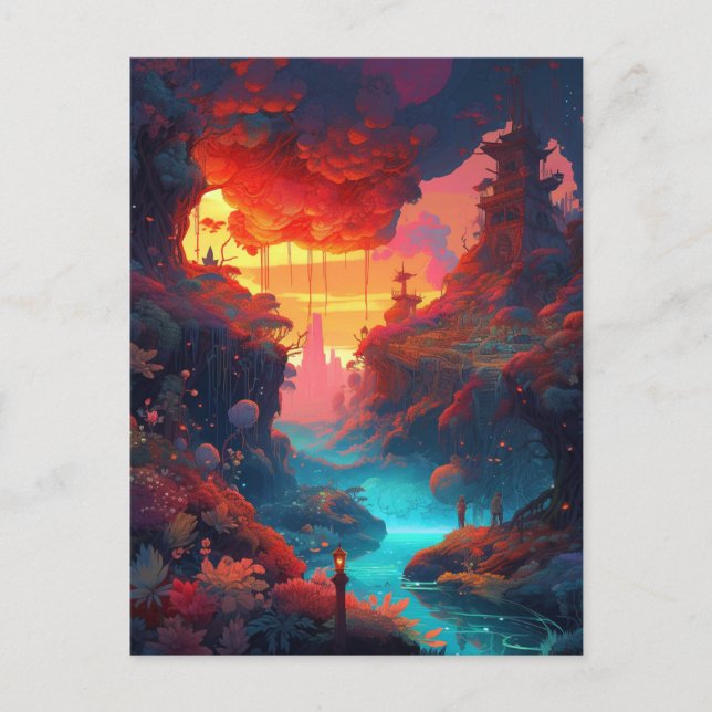 Fantasy Landscape Colourful Surreal Postcard (Front)