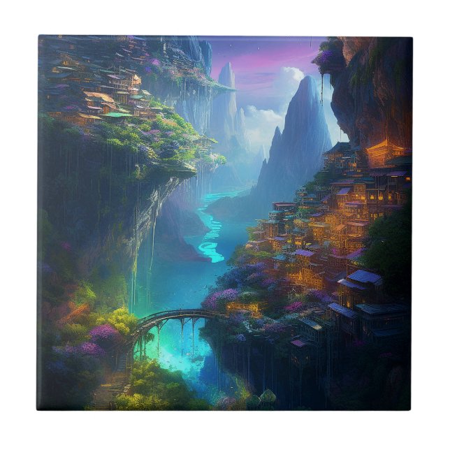 Fantasy Landscape Colourful Surreal  Tile (Front)