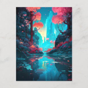 Fantasy Landscape Forest Pink Blue Postcard
