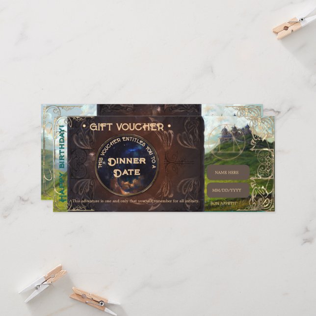 Fantasy landscape vintage romantic gift voucher (Front/Back In Situ)
