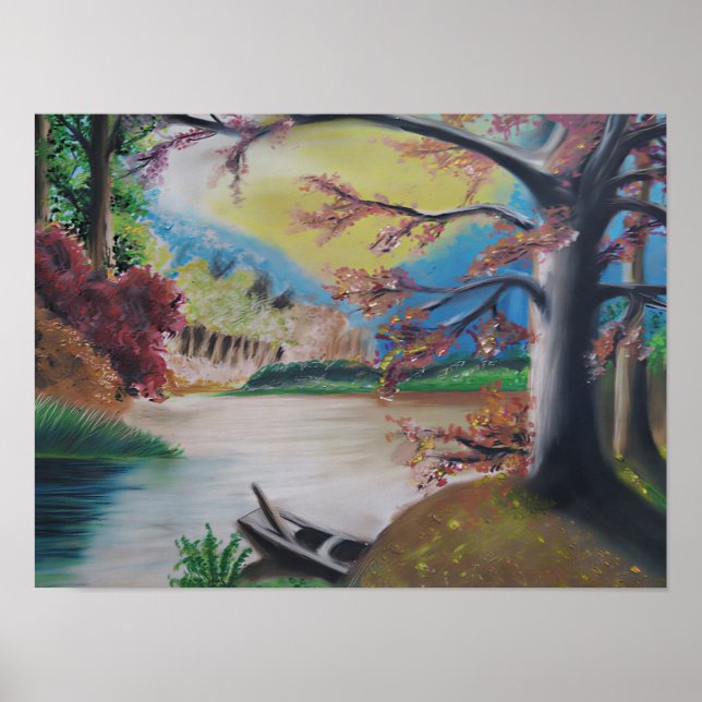 Fantasy Landscape with Colourful Trees & Radiant Poster (Front)