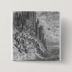 Fantasy landscape with town and castle 15 cm square badge