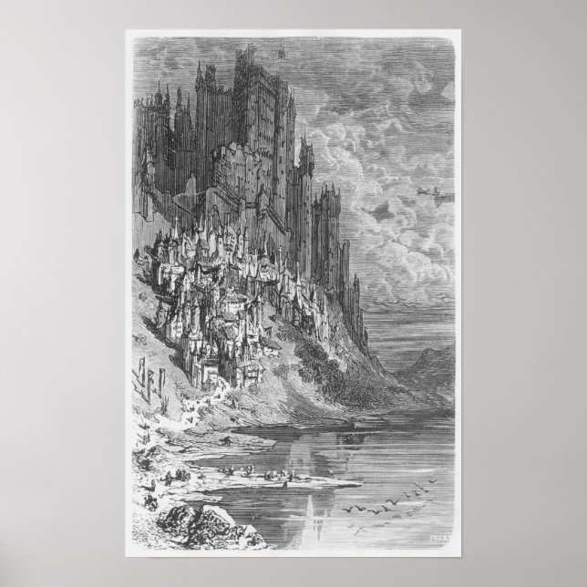 Fantasy landscape with town and castle poster (Front)