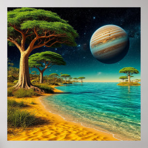 Fantasy Landscape with Vibrant Beach Poster