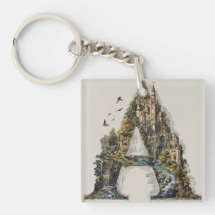 Fantasy Letter A with Castles in the Sky Storybook Key Ring
