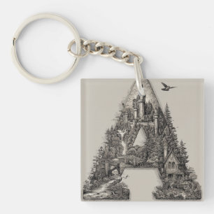 Fantasy Letter A with Castles in the Sky Storybook Key Ring