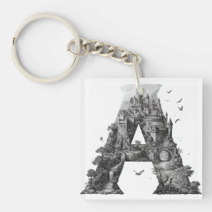 Fantasy Letter A with Castles in the Sky Storybook Key Ring