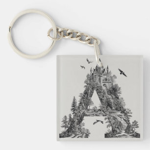 Fantasy Letter A with Castles in the Sky Storybook Key Ring