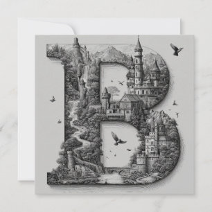 Fantasy Letter B with Castles in the Sky Storybook Holiday Card