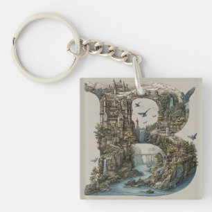 Fantasy Letter B with Castles in the Sky Storybook Key Ring