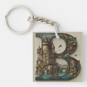 Fantasy Letter B with Castles in the Sky Storybook Key Ring