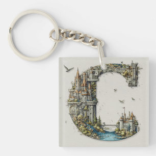 Fantasy Letter C with Castles in the Sky Storybook Key Ring