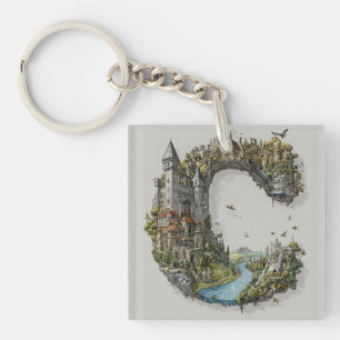 Fantasy Letter C with Castles in the Sky Storybook Key Ring