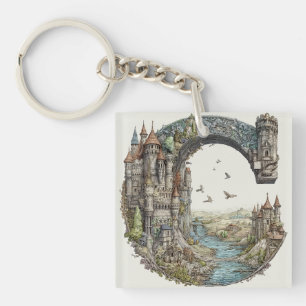Fantasy Letter C with Castles in the Sky Storybook Key Ring