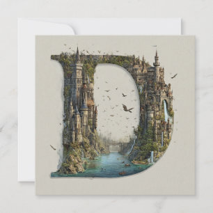 Fantasy Letter D with Castles in the Sky Storybook Holiday Card