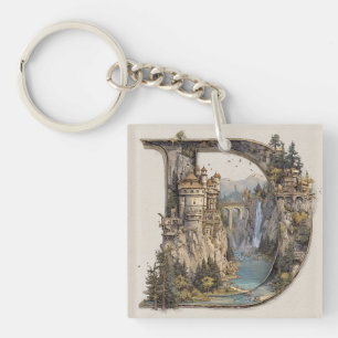 Fantasy Letter D with Castles in the Sky Storybook Key Ring