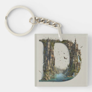 Fantasy Letter D with Castles in the Sky Storybook Key Ring