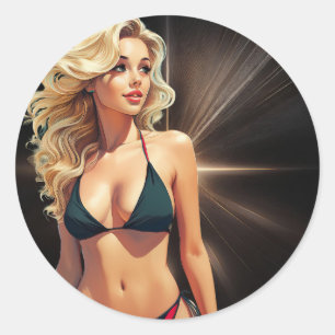 Fantasy Life - Blonde Beach Babe Classic Round Sticker