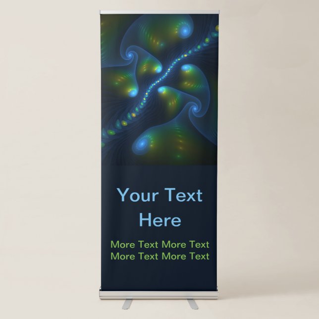 Fantasy Lights Abstract Art Blue Green Yellow Text Retractable Banner (Front)