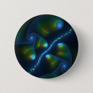 Fantasy Lights Abstract Blue Green Yellow Fractal 6 Cm Round Badge