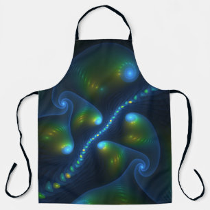 Fantasy Lights Abstract Blue Green Yellow Fractal Apron