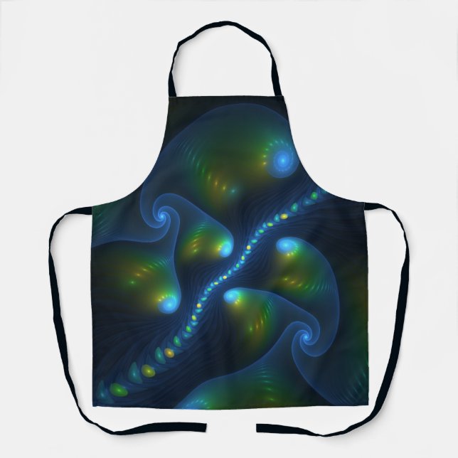 Fantasy Lights Abstract Blue Green Yellow Fractal Apron (Front)