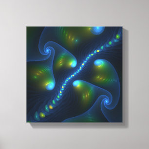 Fantasy Lights Abstract Blue Green Yellow Fractal Canvas Print