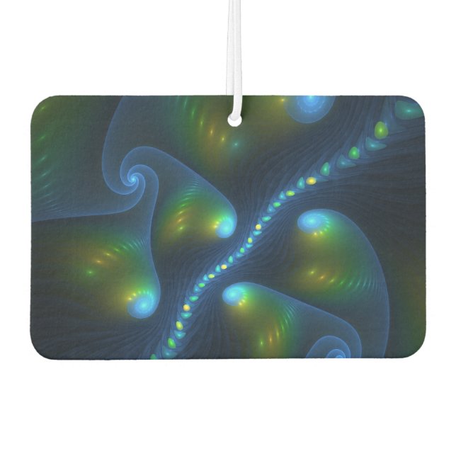 Fantasy Lights Abstract Blue Green Yellow Fractal Car Air Freshener (Front)