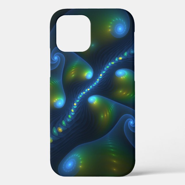 Fantasy Lights Abstract Blue Green Yellow Fractal Case-Mate iPhone Case (Back)