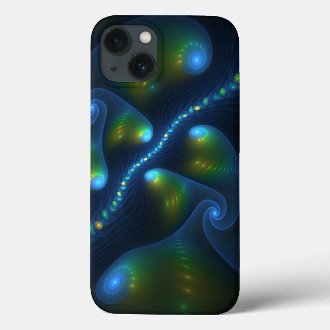 Fantasy Lights Abstract Blue Green Yellow Fractal Case-Mate iPhone Case (Back)