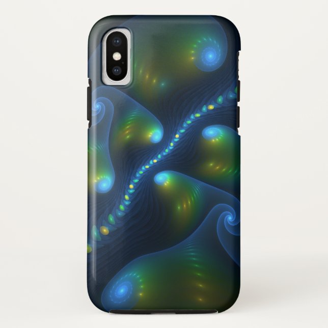Fantasy Lights Abstract Blue Green Yellow Fractal Case-Mate iPhone Case (Back)