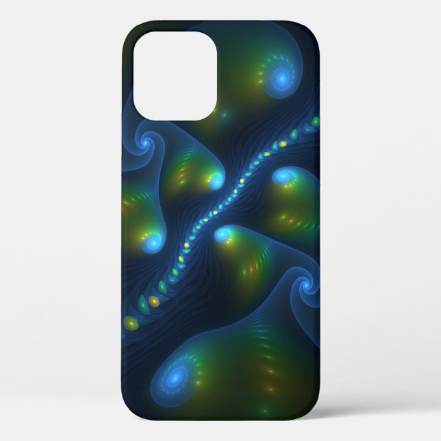 Fantasy Lights Abstract Blue Green Yellow Fractal Case-Mate iPhone Case (Back)