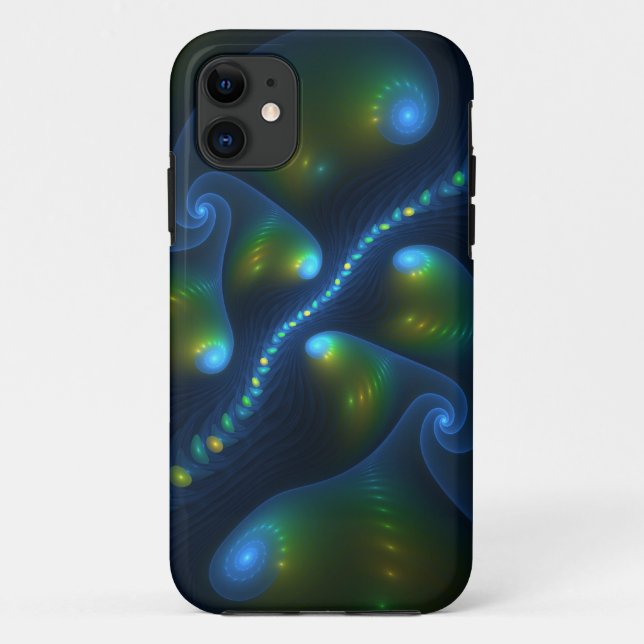 Fantasy Lights Abstract Blue Green Yellow Fractal Case-Mate iPhone Case (Back)