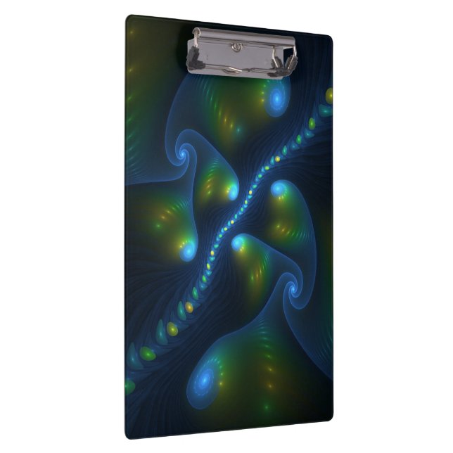 Fantasy Lights Abstract Blue Green Yellow Fractal Clipboard (Right)