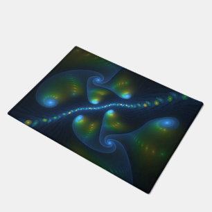 Fantasy Lights Abstract Blue Green Yellow Fractal Doormat