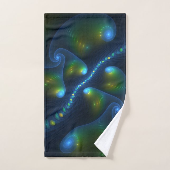 Fantasy Lights Abstract Blue Green Yellow Fractal Hand Towel (Hand Towel)