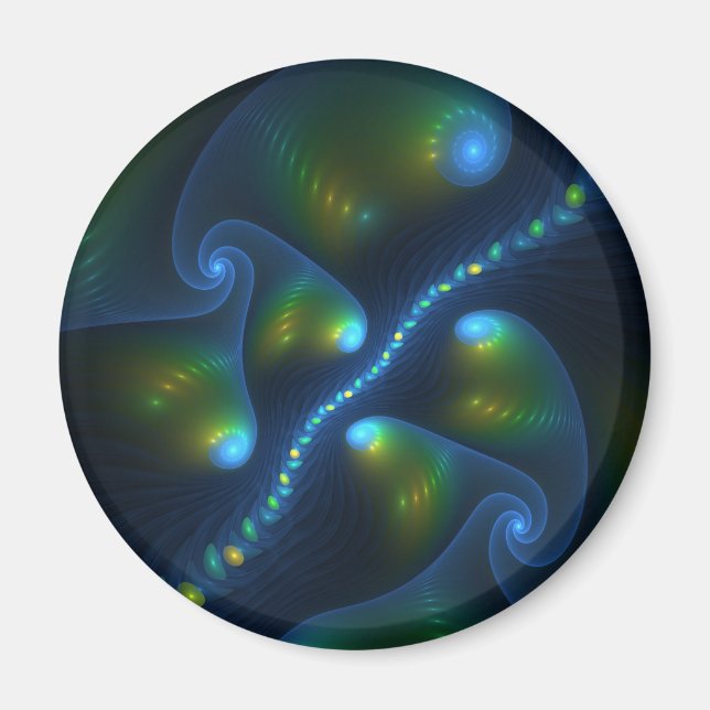 Fantasy Lights Abstract Blue Green Yellow Fractal Magnet (Front)