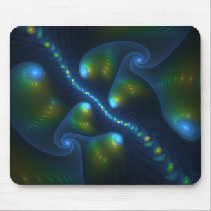 Fantasy Lights Abstract Blue Green Yellow Fractal Mouse Mat