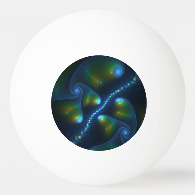 Fantasy Lights Abstract Blue Green Yellow Fractal Ping Pong Ball (Front)