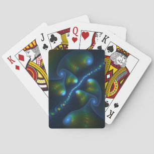 Fantasy Lights Abstract Blue Green Yellow Fractal Playing Cards