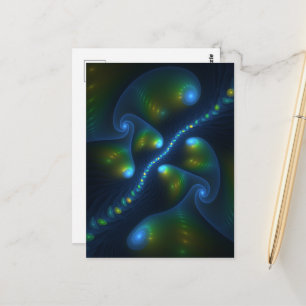 Fantasy Lights Abstract Blue Green Yellow Fractal Postcard
