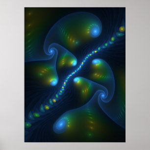 Fantasy Lights Abstract Blue Green Yellow Fractal Poster