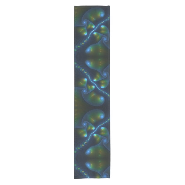 Fantasy Lights Abstract Blue Green Yellow Fractal Short Table Runner (Front)