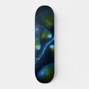 Fantasy Lights Abstract Blue Green Yellow Fractal Skateboard
